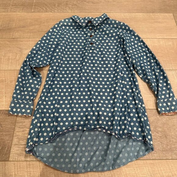 MATILDA JANE 365 BLUE POLKA DOT TUNIC LONG SLEEVE SHIRT - Picture 2 of 6